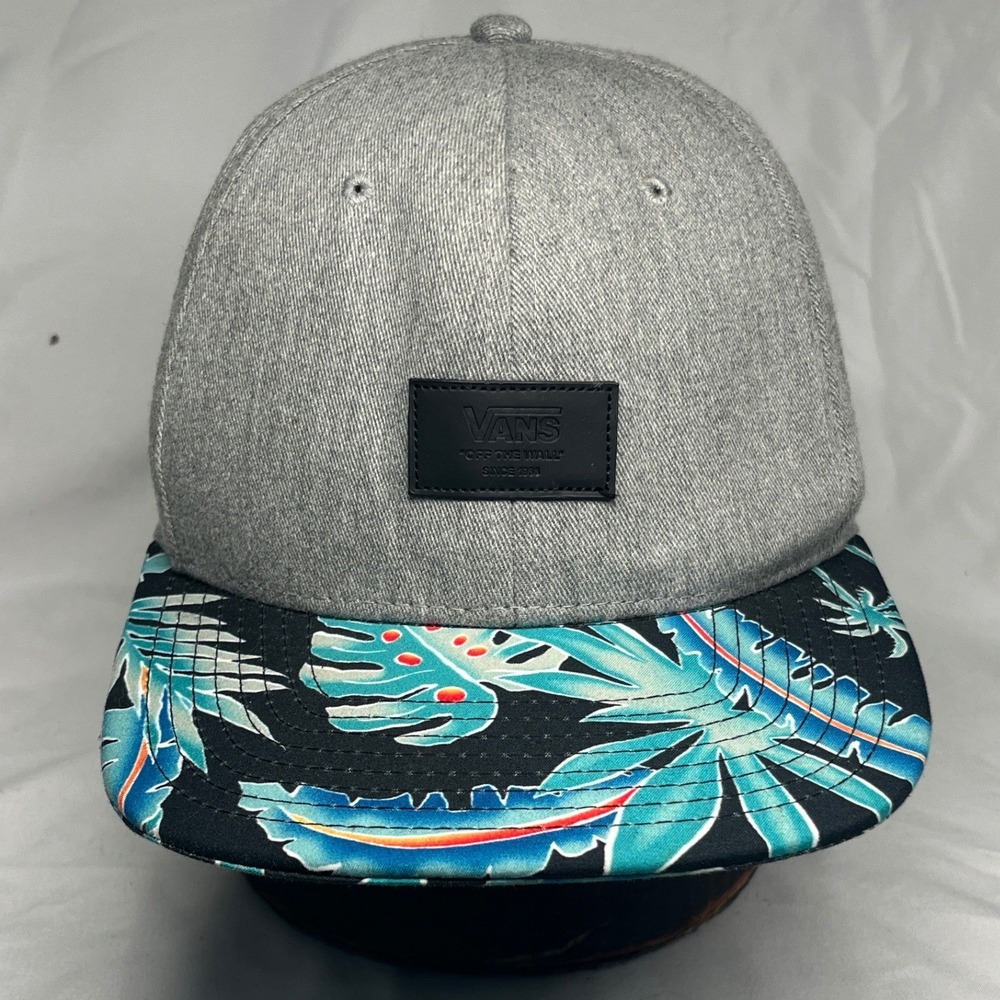 Vans Snapback Hat Grey Heather Tropical Floral Print Brim Adjustable Skate Cap